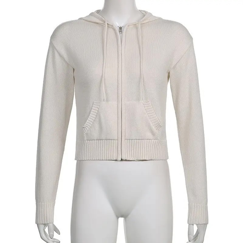 Wholesale Cropped Red Cable Knit Zip-Up Hoodie | Customizable & Bulk Orders | Jubaodi