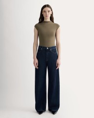 Made-to-Order High-Waisted Wide-Leg Denim Jeans with Fitted Turtleneck | Customizable Wholesale Apparel | Jubaodi