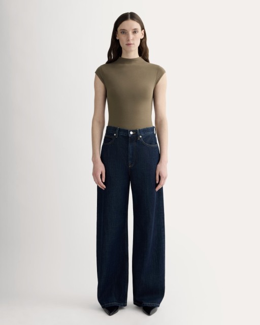 Made-to-Order High-Waisted Wide-Leg Denim Jeans with Fitted Turtleneck | Customizable Wholesale Apparel | Jubaodi