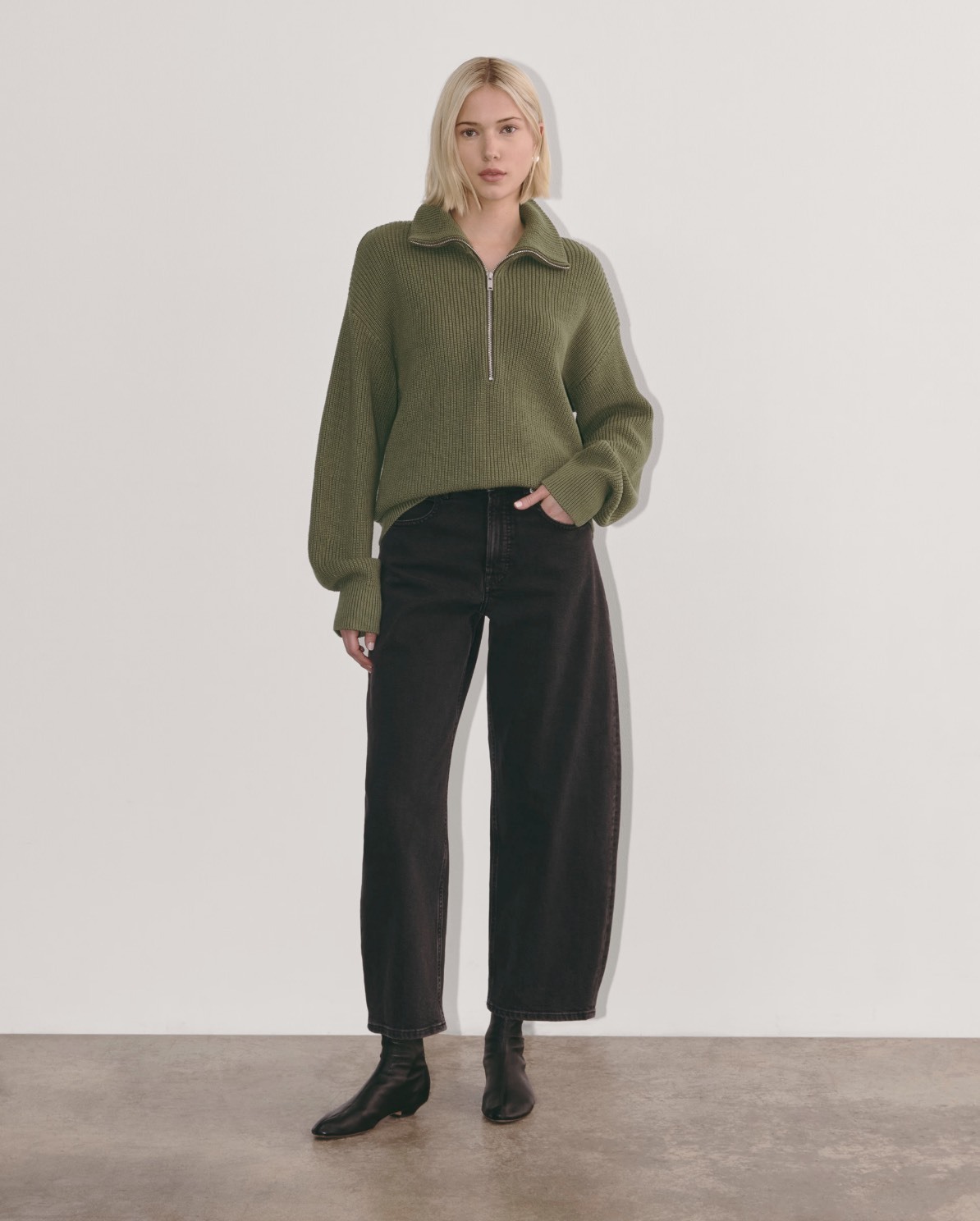Factory Direct Zip-Up Ribbed Knit Sweater in Olive Green | Custom Wholesale Manufacturer | Jubaodi