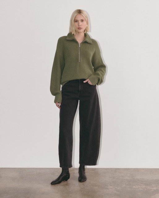 Factory Direct Zip-Up Ribbed Knit Sweater in Olive Green | Custom Wholesale Manufacturer | Jubaodi