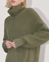 Factory Direct Zip-Up Ribbed Knit Sweater in Olive Green | Custom Wholesale Manufacturer | Jubaodi