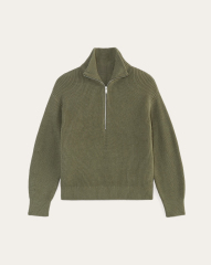 Factory Direct Zip-Up Ribbed Knit Sweater in Olive Green | Custom Wholesale Manufacturer | Jubaodi