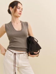 OEM Available Sleeveless Ribbed Knit Top in Earthy Taupe – Customizable Apparel for Wholesale Orders
