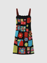 Custom Colorful Crochet Floral "Love" Mini Dress | Wholesale & OEM Apparel by Jubaodi