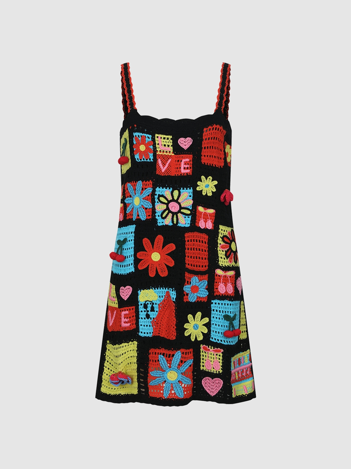 Custom Colorful Crochet Floral "Love" Mini Dress | Wholesale & OEM Apparel by Jubaodi
