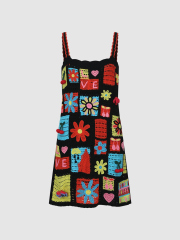 Custom Colorful Crochet Floral "Love" Mini Dress | Wholesale & OEM Apparel by Jubaodi