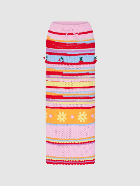 Custom Colorful Crochet Striped Maxi Skirt | Wholesale & OEM Apparel by Jubaodi