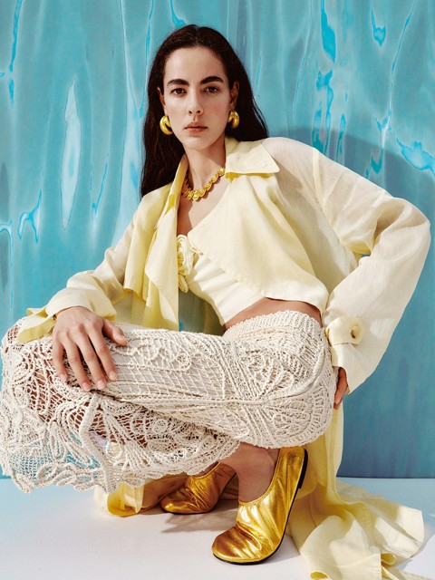 Custom Yellow Sheer Button-Down Coat with Crocheted White Skirt | Wholesale & OEM Apparel by Jubaodi