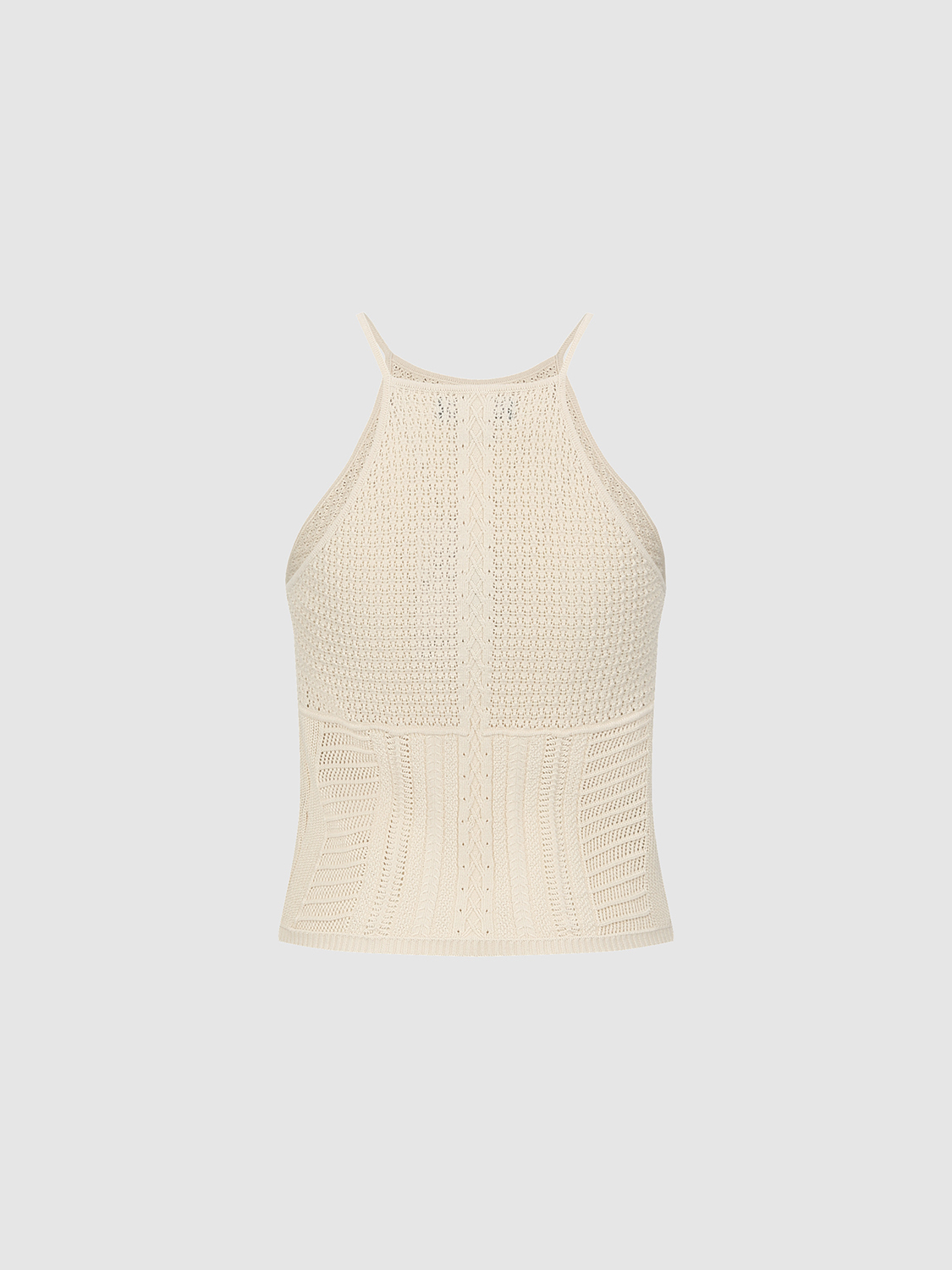 Custom Cream Crochet Knitted Halter Top | Wholesale & OEM Knitwear by Jubaodi