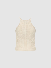Custom Cream Crochet Knitted Halter Top | Wholesale & OEM Knitwear by Jubaodi
