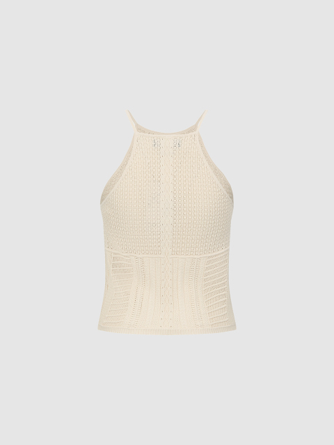 Custom Cream Crochet Knitted Halter Top | Wholesale & OEM Knitwear by Jubaodi