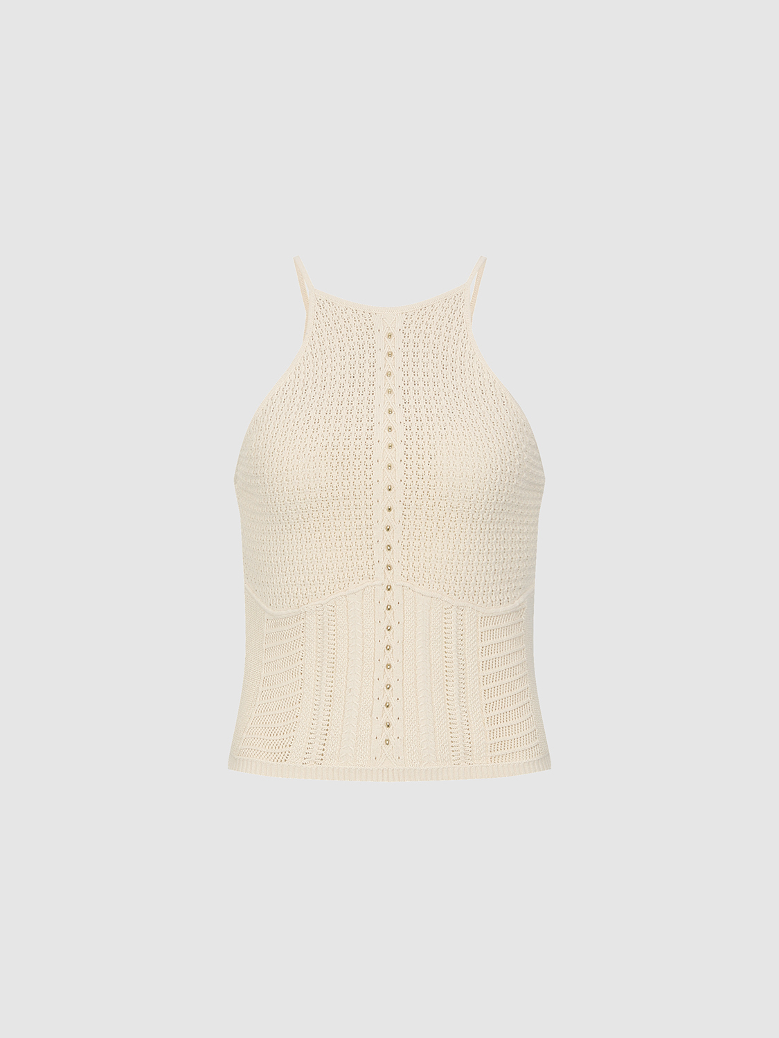 Custom Cream Crochet Knitted Halter Top | Wholesale & OEM Knitwear by Jubaodi