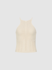 Custom Cream Crochet Knitted Halter Top | Wholesale & OEM Knitwear by Jubaodi