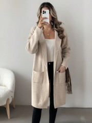 Custom Beige Knit Long Cardigan with Pockets | Wholesale & OEM Knitwear by Jubaodi