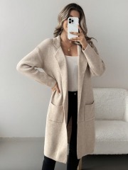 Custom Beige Knit Long Cardigan with Pockets | Wholesale & OEM Knitwear by Jubaodi