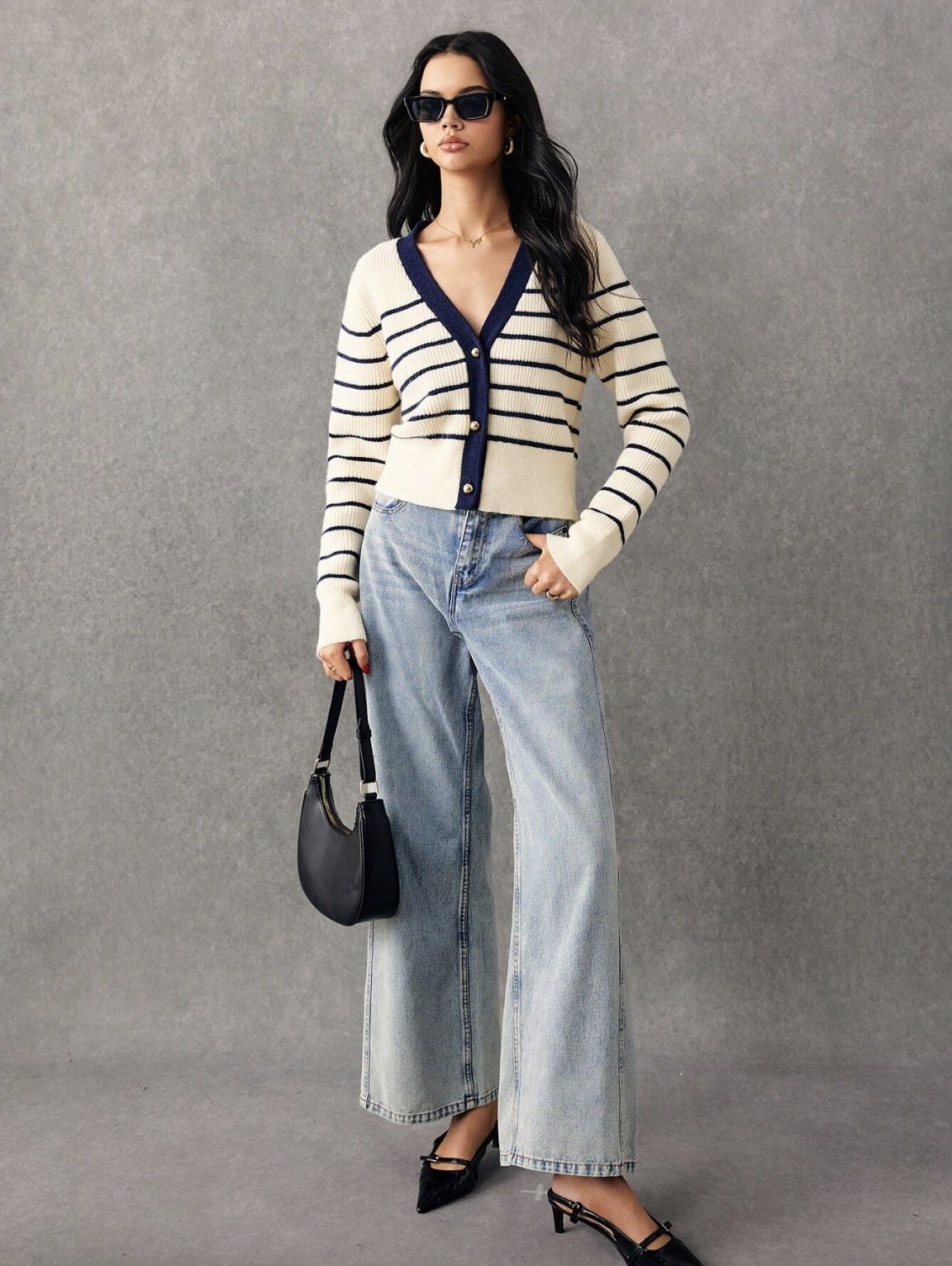 Custom Navy and White Striped Button-Down Cardigan | Wholesale & OEM Knitwear by Jubaodi