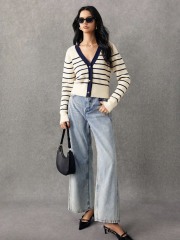 Custom Navy and White Striped Button-Down Cardigan | Wholesale & OEM Knitwear by Jubaodi