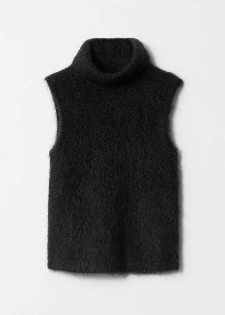Personalized Black Wool Turtleneck Sleeveless Sweater – Women's Customizable Knit Top | Custom Wholesale, Bulk Manufacturing & Fashion Design Solutions