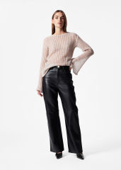 Factory Direct Light Pink Striped Bell Sleeve Sweater – Women's Boat Neck Knit Sweater | Customizable Wholesale, Bulk Manufacturing & Fashion Design Solutions