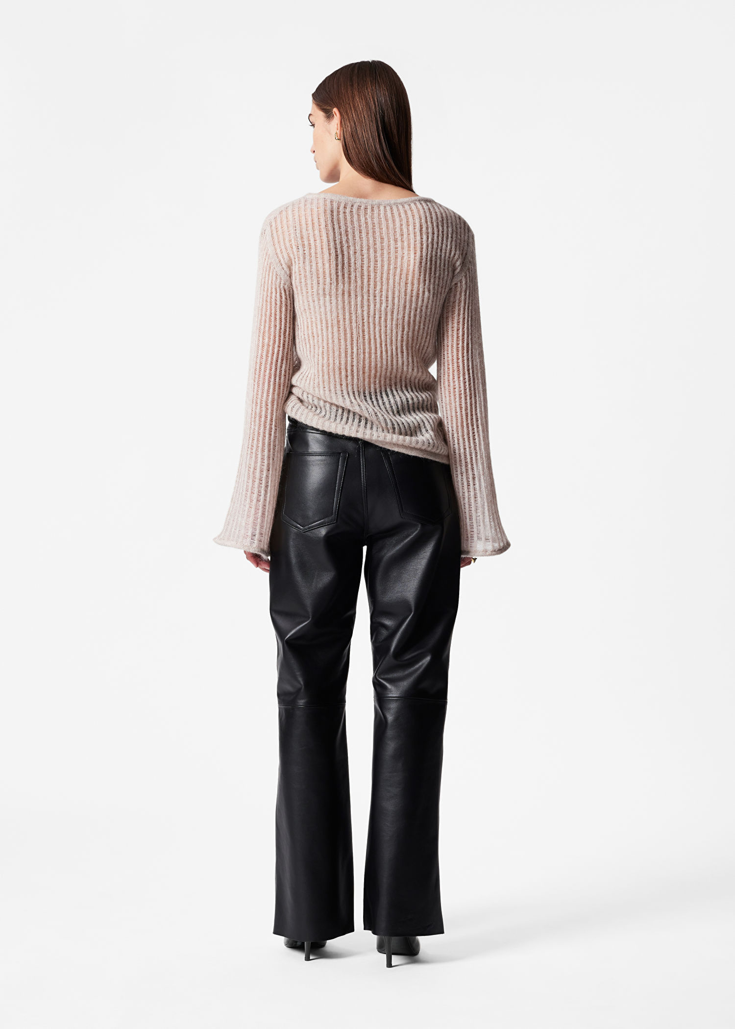Factory Direct Light Pink Striped Bell Sleeve Sweater – Women's Boat Neck Knit Sweater | Customizable Wholesale, Bulk Manufacturing & Fashion Design Solutions