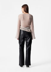 Factory Direct Light Pink Striped Bell Sleeve Sweater – Women's Boat Neck Knit Sweater | Customizable Wholesale, Bulk Manufacturing & Fashion Design Solutions