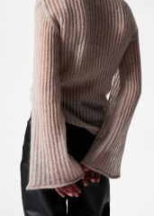 Factory Direct Light Pink Striped Bell Sleeve Sweater – Women's Boat Neck Knit Sweater | Customizable Wholesale, Bulk Manufacturing & Fashion Design Solutions