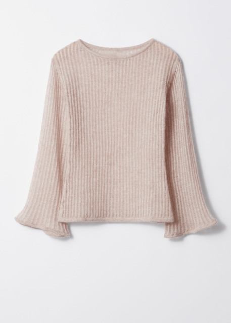 Factory Direct Light Pink Striped Bell Sleeve Sweater – Women's Boat Neck Knit Sweater | Customizable Wholesale, Bulk Manufacturing & Fashion Design Solutions