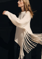 OEM ODM Cream Fringe Detail Sweater – Women's Long Sleeve Knit Sweater with Stylish Fringe Hem | Customizable Wholesale, Bulk Manufacturing & Fashion Design Solutions