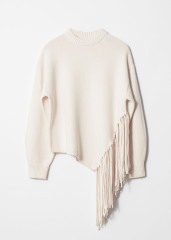OEM ODM Cream Fringe Detail Sweater – Women's Long Sleeve Knit Sweater with Stylish Fringe Hem | Customizable Wholesale, Bulk Manufacturing & Fashion Design Solutions