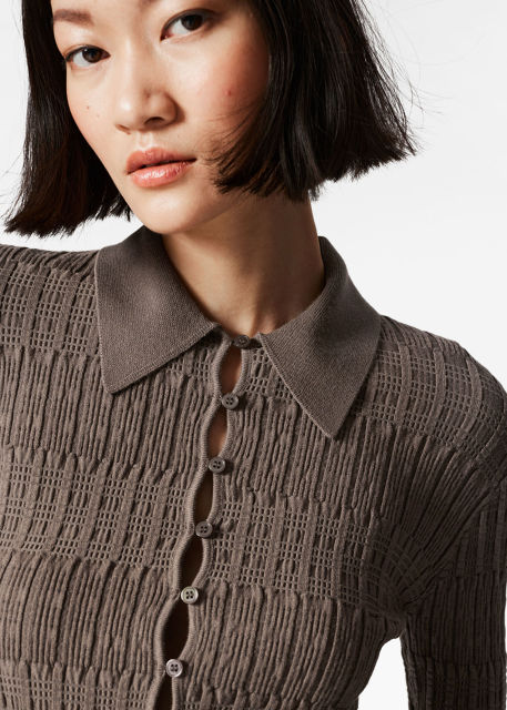 Customized Ribbed Knit Button-Up Cardigan – Women's Long Sleeve Sweater | Customizable Wholesale, Bulk Manufacturing & Fashion Design Solutions