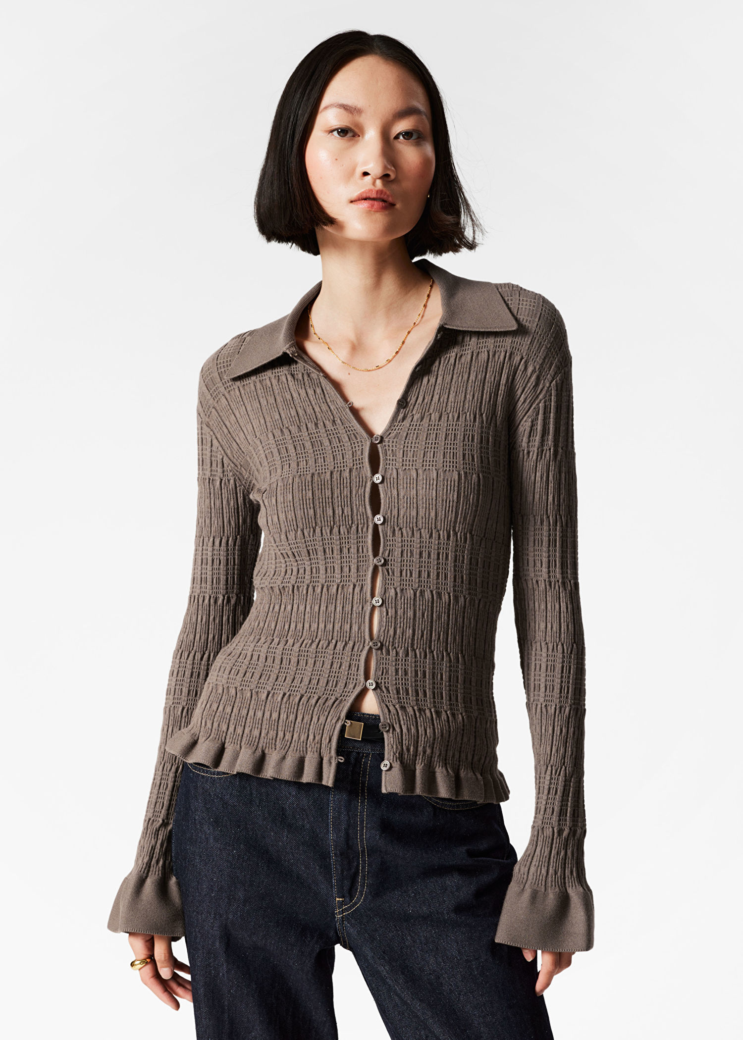 Customized Ribbed Knit Button-Up Cardigan – Women's Long Sleeve Sweater | Customizable Wholesale, Bulk Manufacturing & Fashion Design Solutions