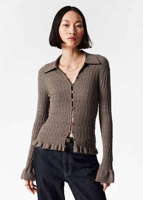 Customized Ribbed Knit Button-Up Cardigan – Women's Long Sleeve Sweater | Customizable Wholesale, Bulk Manufacturing & Fashion Design Solutions