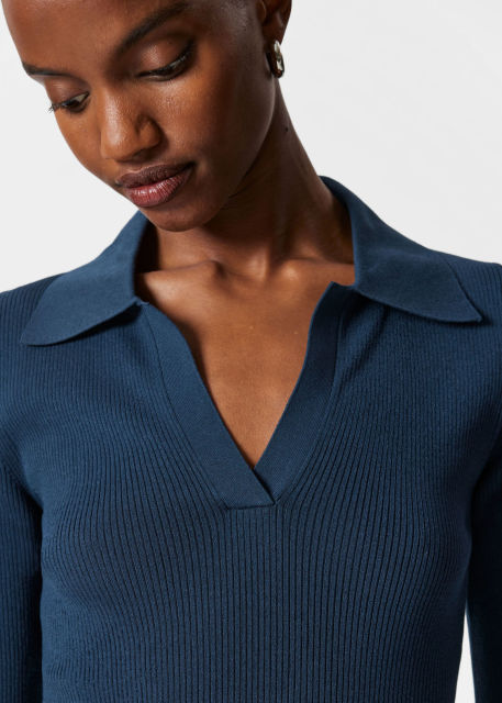 Customized Collared Ribbed Knit Half-Sleeve Top – Women's Fitted Polo Sweater | Customizable Wholesale, Bulk Manufacturing & Fashion Design Solutions