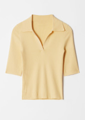 Customized Collared Ribbed Knit Half-Sleeve Top – Women's Fitted Polo Sweater | Customizable Wholesale, Bulk Manufacturing & Fashion Design Solutions