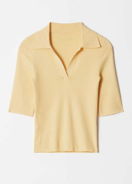 Customized Collared Ribbed Knit Half-Sleeve Top – Women's Fitted Polo Sweater | Customizable Wholesale, Bulk Manufacturing & Fashion Design Solutions