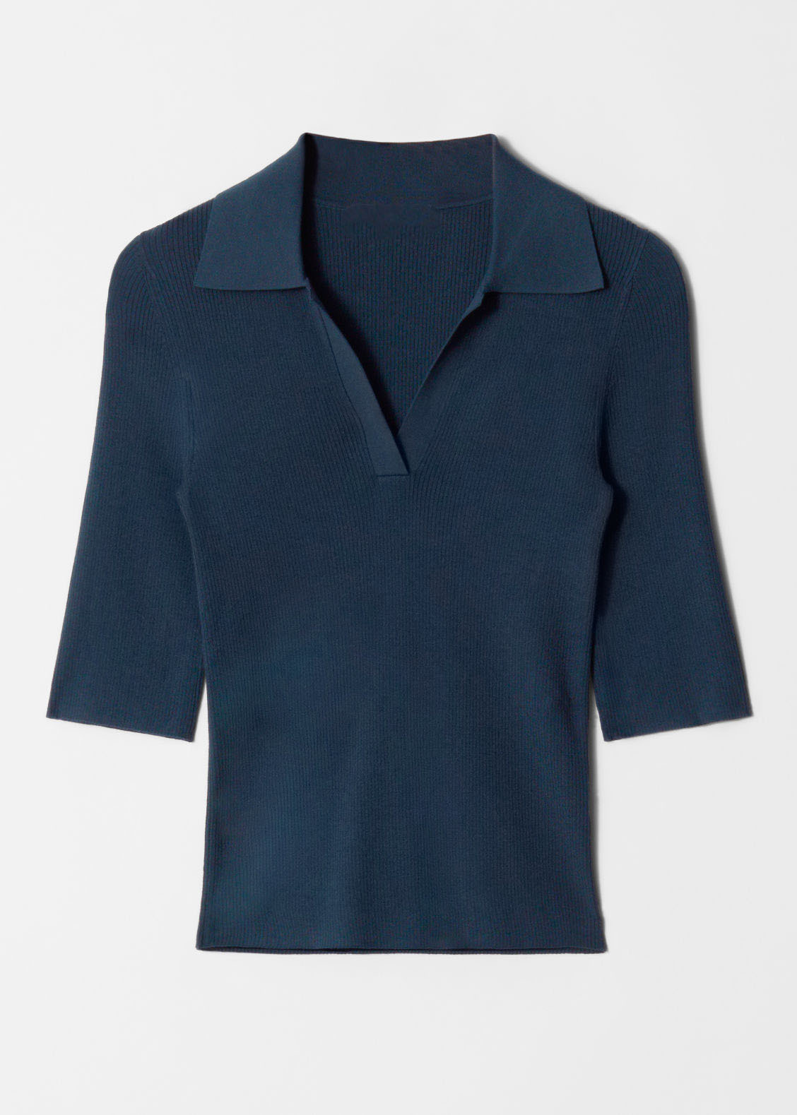 Customized Collared Ribbed Knit Half-Sleeve Top – Women's Fitted Polo Sweater | Customizable Wholesale, Bulk Manufacturing & Fashion Design Solutions