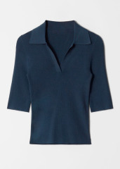 Customized Collared Ribbed Knit Half-Sleeve Top – Women's Fitted Polo Sweater | Customizable Wholesale, Bulk Manufacturing & Fashion Design Solutions