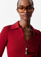 Customized Collared Ribbed Knit Half-Sleeve Top – Women's Fitted Polo Sweater | Customizable Wholesale, Bulk Manufacturing & Fashion Design Solutions