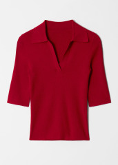 Customized Collared Ribbed Knit Half-Sleeve Top – Women's Fitted Polo Sweater | Customizable Wholesale, Bulk Manufacturing & Fashion Design Solutions