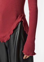 Wholesale Ruffled Ribbed Knit Sweater – Women's Long Sleeve Fitted Pullover | Customizable Bulk Manufacturing & Fashion Design Solutions