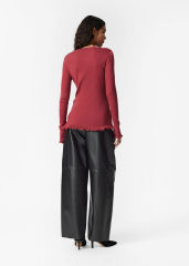 Wholesale Ruffled Ribbed Knit Sweater – Women's Long Sleeve Fitted Pullover | Customizable Bulk Manufacturing & Fashion Design Solutions