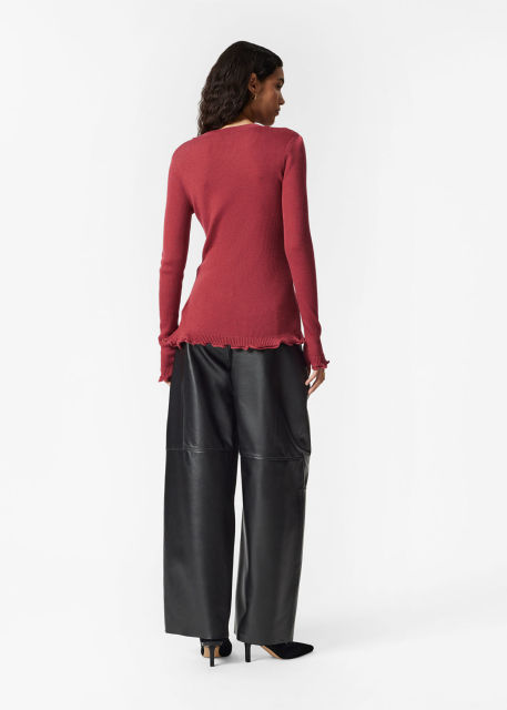 Wholesale Ruffled Ribbed Knit Sweater – Women's Long Sleeve Fitted Pullover | Customizable Bulk Manufacturing & Fashion Design Solutions