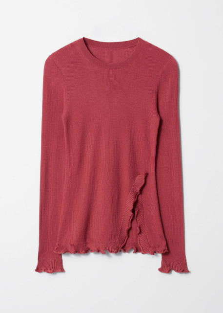 Wholesale Ruffled Ribbed Knit Sweater – Women's Long Sleeve Fitted Pullover | Customizable Bulk Manufacturing & Fashion Design Solutions