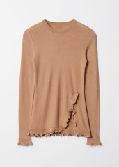 Wholesale Ruffled Ribbed Knit Sweater – Women's Long Sleeve Fitted Pullover | Customizable Bulk Manufacturing & Fashion Design Solutions