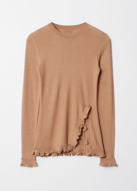 Wholesale Ruffled Ribbed Knit Sweater – Women's Long Sleeve Fitted Pullover | Customizable Bulk Manufacturing & Fashion Design Solutions