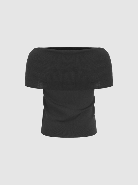 ODM Black Off-Shoulder Knit Top with Crystal Detailing – Customizable Wholesale, Bulk Manufacturing & Fashion Design Solutions