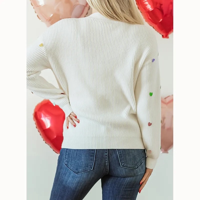 OEM White Heart Sequin Sweater – Customizable Wholesale, Bulk Manufacturing & Fashion Design Solutions