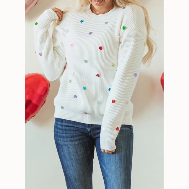 OEM White Heart Sequin Sweater – Customizable Wholesale, Bulk Manufacturing & Fashion Design Solutions