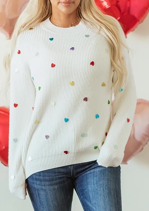 OEM White Heart Sequin Sweater – Customizable Wholesale, Bulk Manufacturing & Fashion Design Solutions